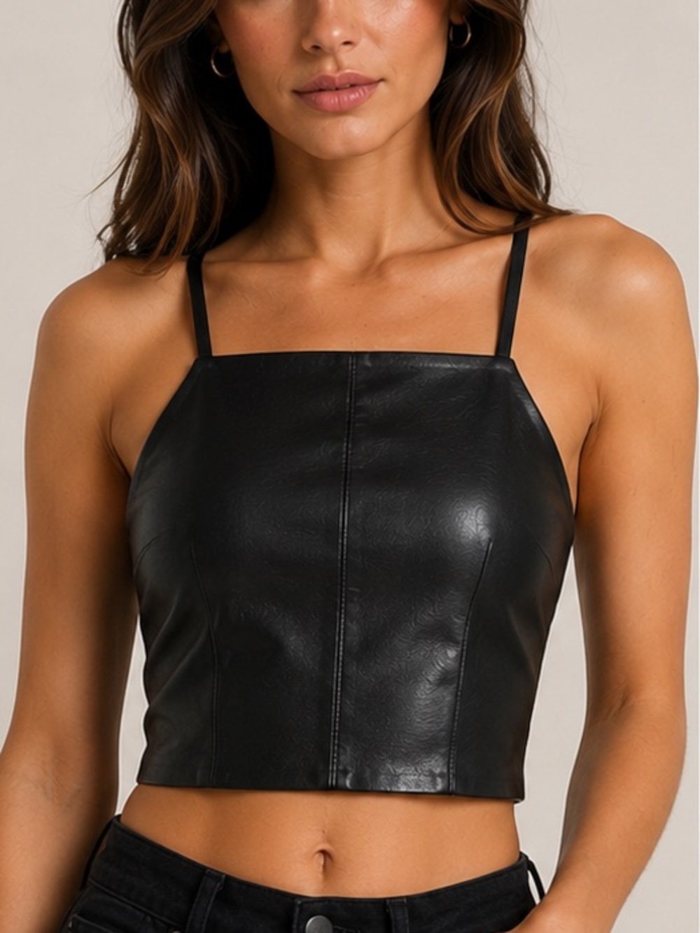 Nanushka Faux Leather Crop Cami Top